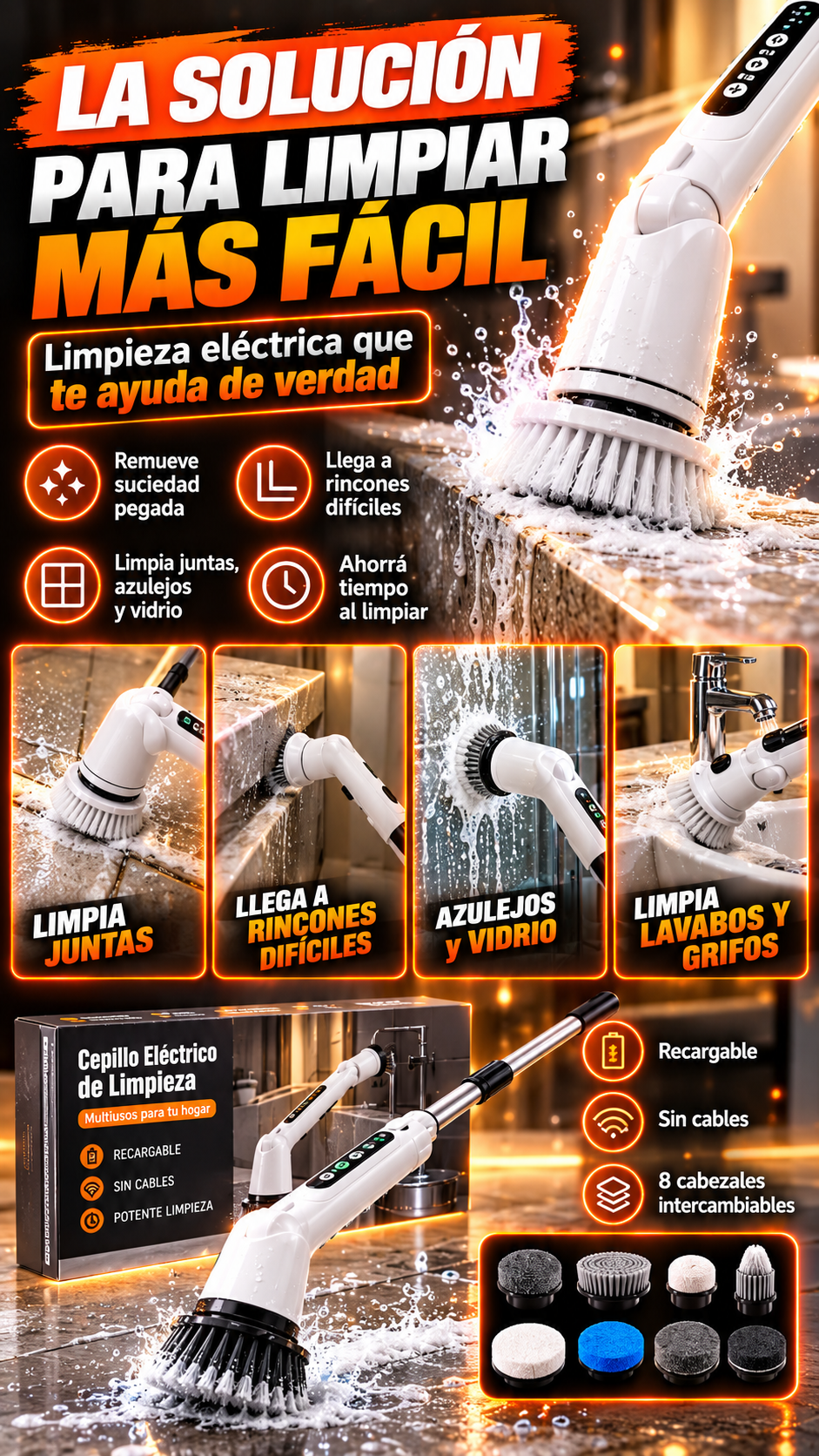 La solución para limpiar más fácil: cepillo eléctrico que remueve suciedad pegada y llega a rincones difíciles