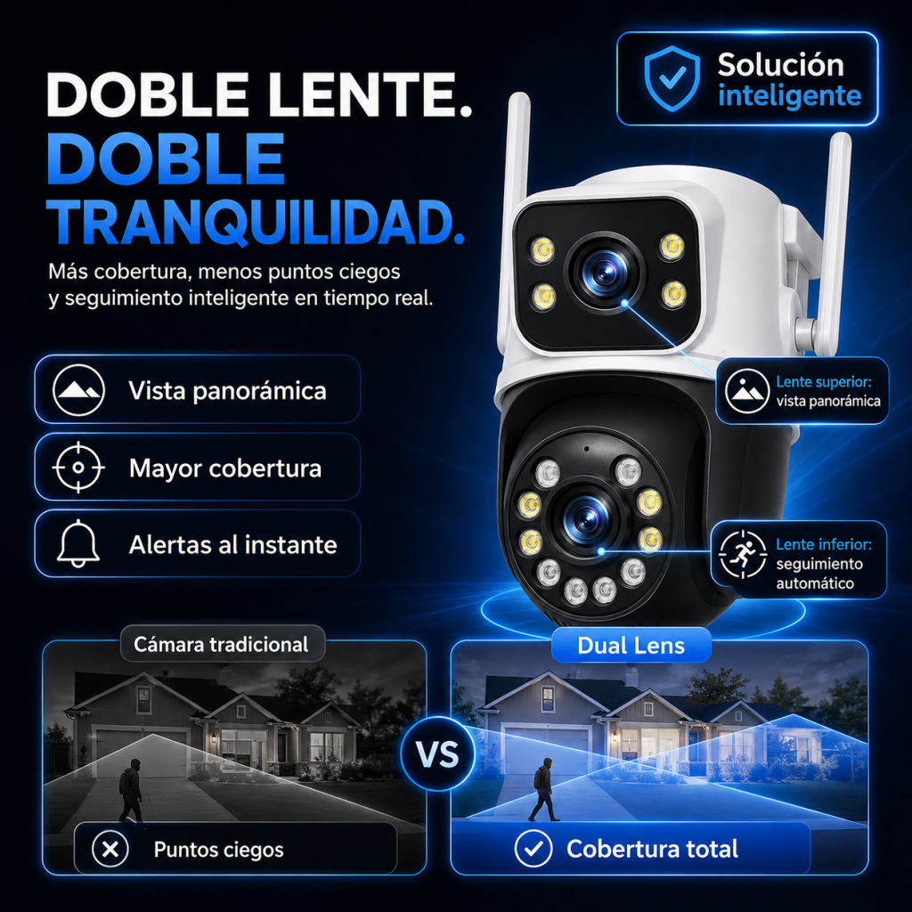 Cámara de Seguridad WiFi Doble Lente — Visión nocturna