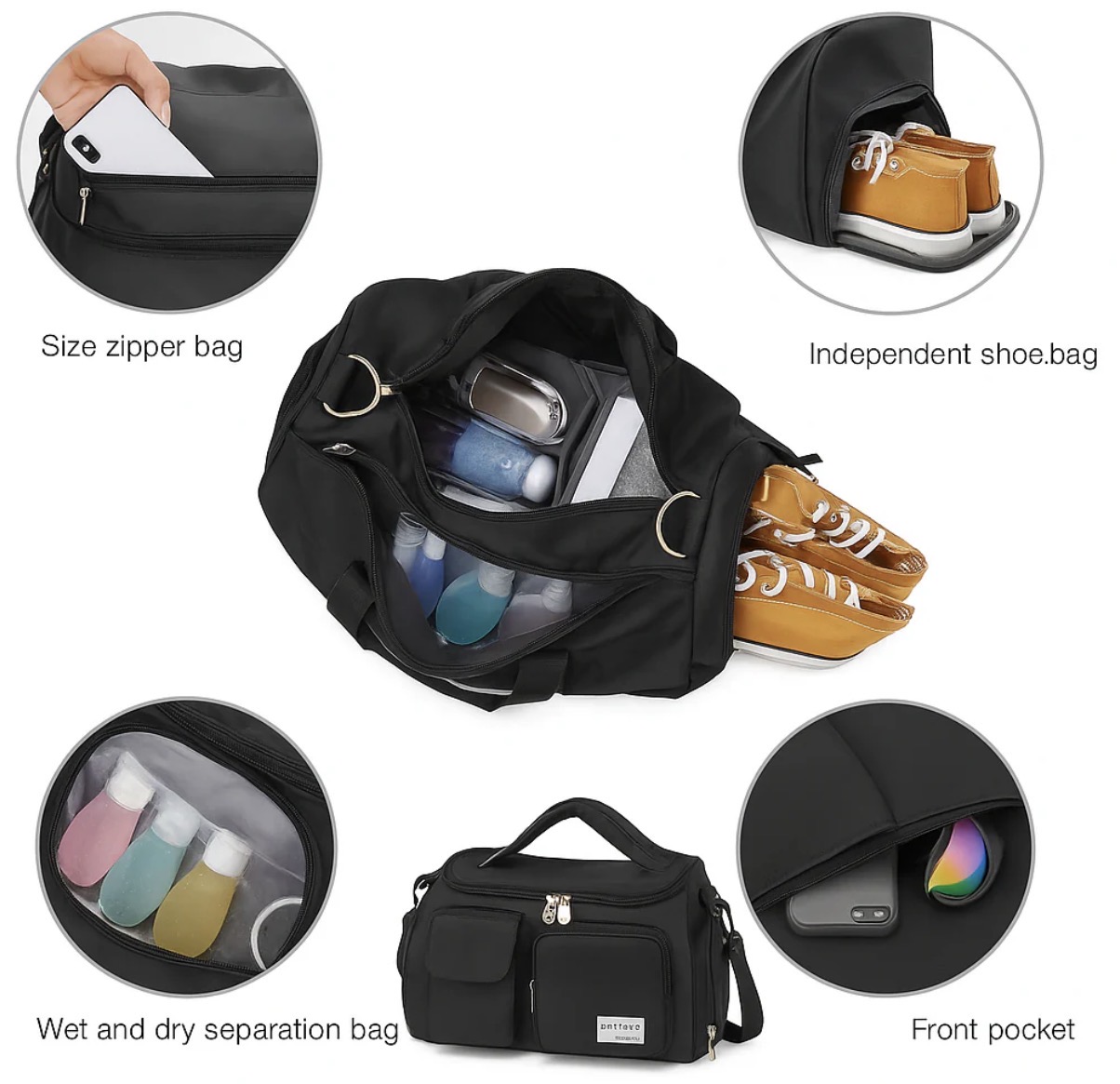 Bolso de Viaje Impermeable y Multifuncional — Detalles y compartimentos