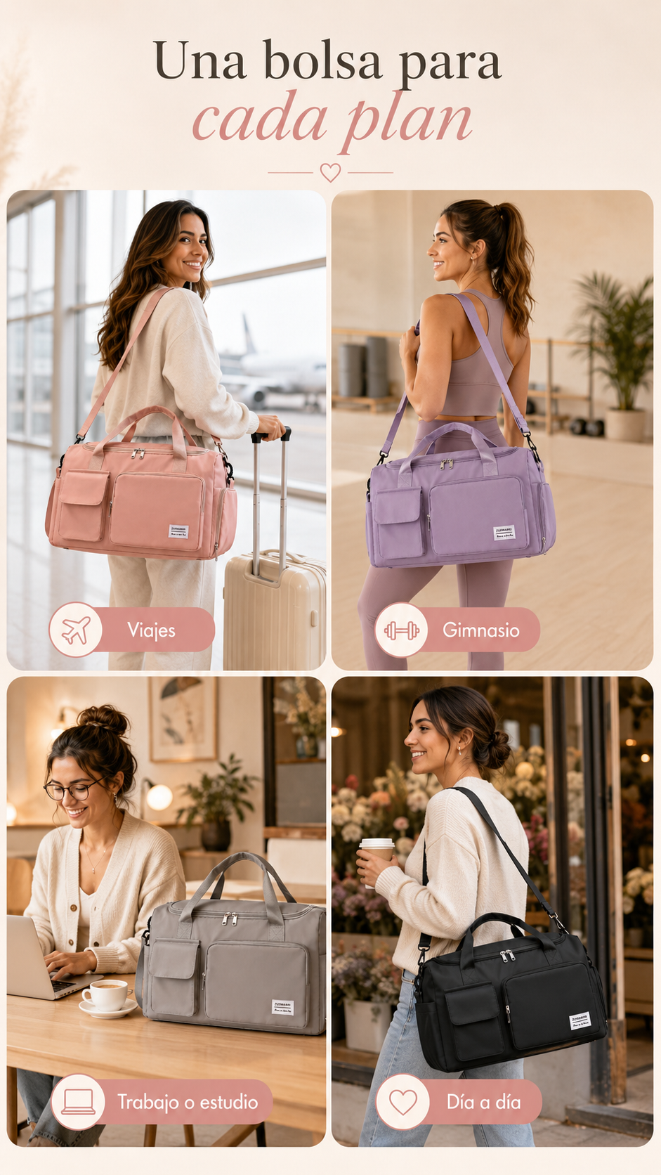 Una bolsa para cada plan: viajes, gimnasio, trabajo y día a día